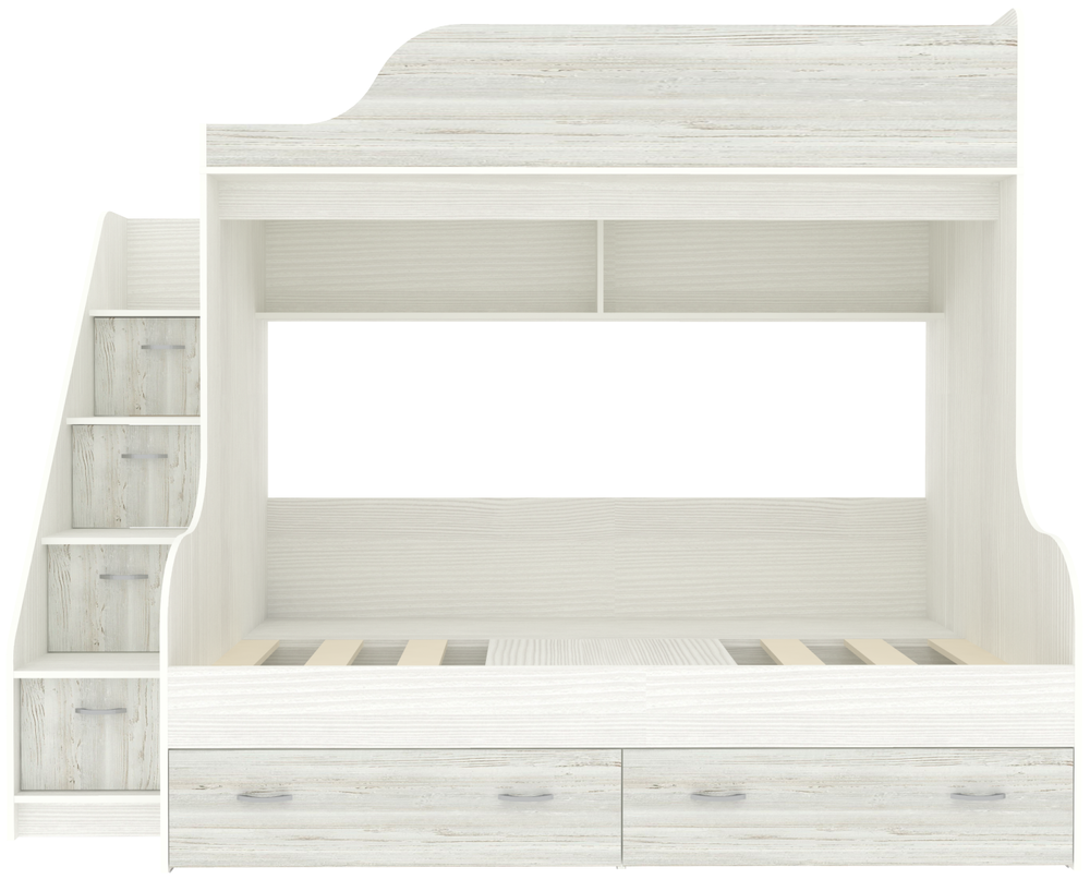Двухъярусная кровать КарИВи Дуэт-15 с лестницей Комод КарИВиом Белое Дерево Винтерберг