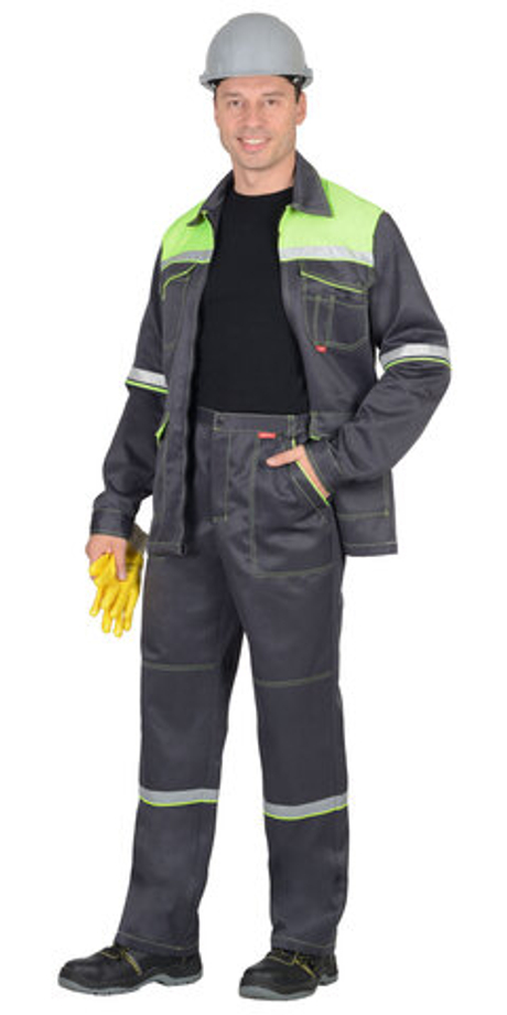 Костюм "Механизатор" летний: куртка, брюки темно-серый с неоновым и СОП