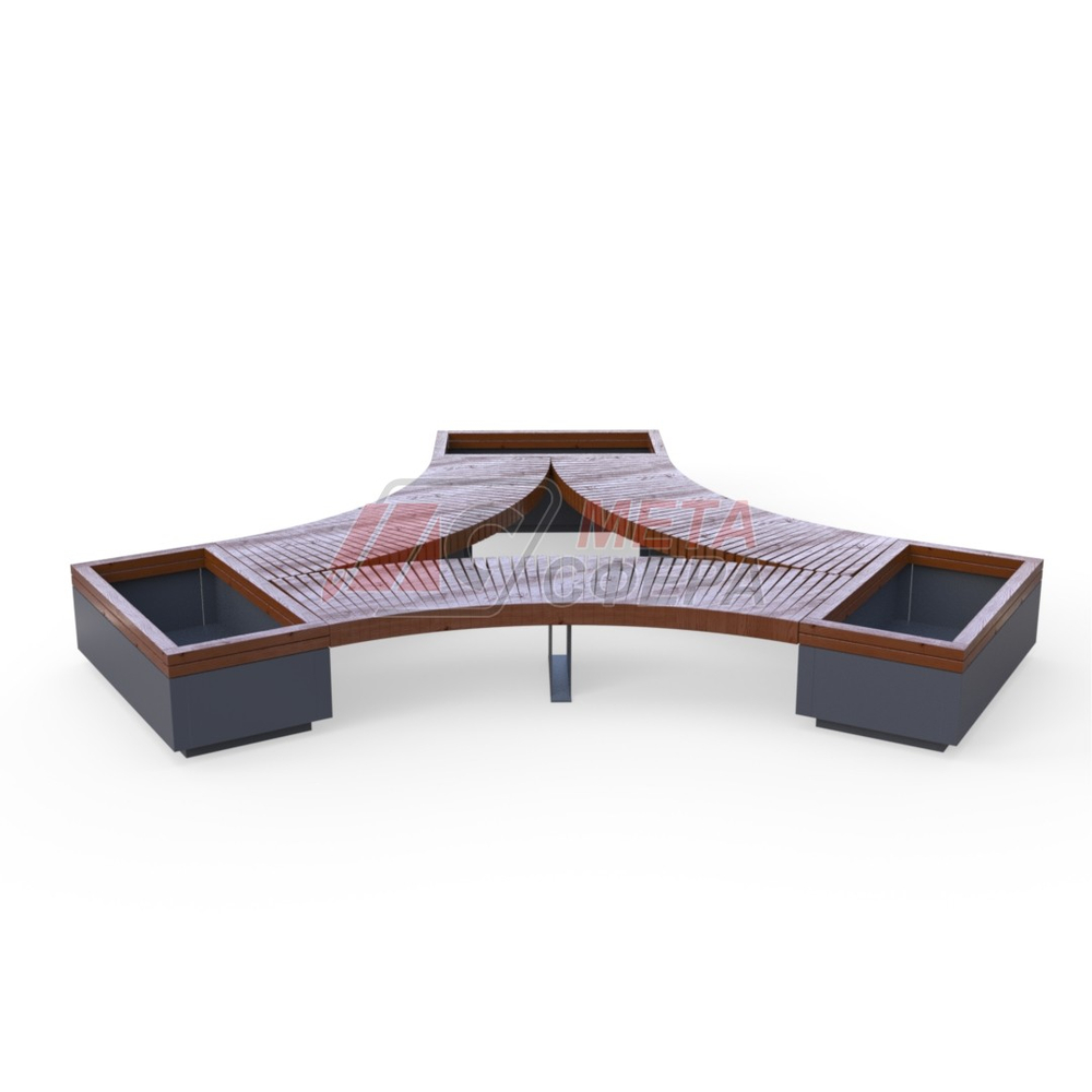 Лавка Rail Road 03 вогнутая с 3-мя вазонами