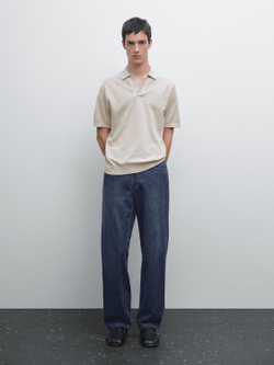 Massimo Dutti Вязаная футболка-поло с V-образным вырезом, дымчатый