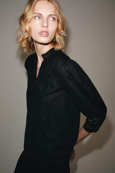 ZARA БЛУЗА С ВЫШИВКОЙ — ZW COLLECTION, ЧЕРНЫЙ