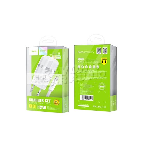 СЗУ 2 USB HOCO C41A Wisdom 2400mAh пластик белый