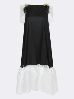 Платье черно-белое с перьями OLA OLA