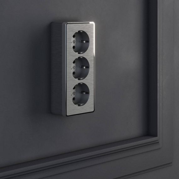 Розетка тройная с/з со шторками Werkel Gallant графит рифленый W5073104 4690389163852