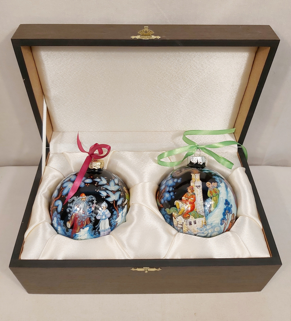 Набор новогодних шаров с ручной росписью "Морозко" и "По-щучьему веленью"
