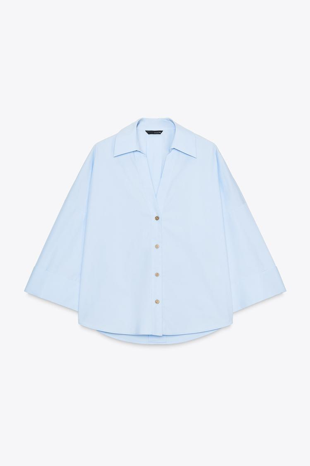 ZARA РУБАШКА ИЗ ПОПЛИНА С ШИРОКИМИ РУКАВАМИ, ГОЛУБОЙ