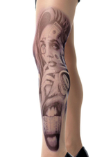 Колготки +size с принтом-тату в виде девушки с купюрами (Размер: XL-XXL-XXXL) (Цвет: бежевый)