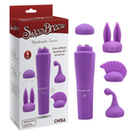 Мини-вибратор со сменными насадками Quadruple Sweet (Цвет: фиолетовый)