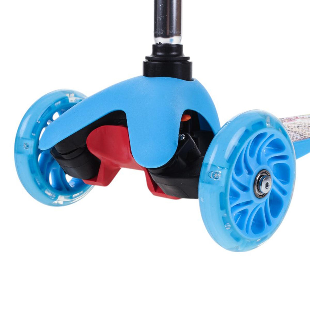 Самокат 3х кол. голубой, 55см, макс.высота ручки 62см. колеса PU свет, макс.вес 45кг.