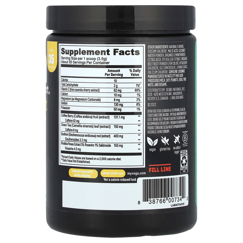 Vega, Sport®, предтренировочное средство без сахара, клубничный лимонад, 122 г (4,3 унции)