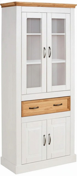 Шкаф витрина, 84х35х180, Ландхаус, буфет для кухни, шкаф для посуды, из массива дерева, с ящиком, Dipriz