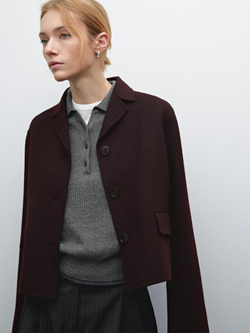 Massimo Dutti Короткая куртка из смесовой шерсти, бургундский