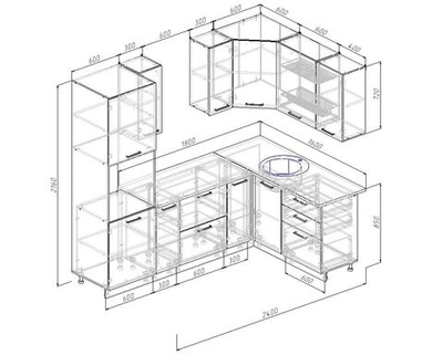 Кухонный гарнитур угловой Крафт 2400х1600 столешница 26 мм,