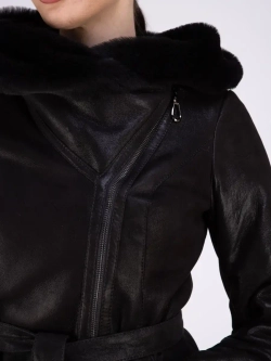 Дубленка женская зима натуральная длинная с капюшоном Турция