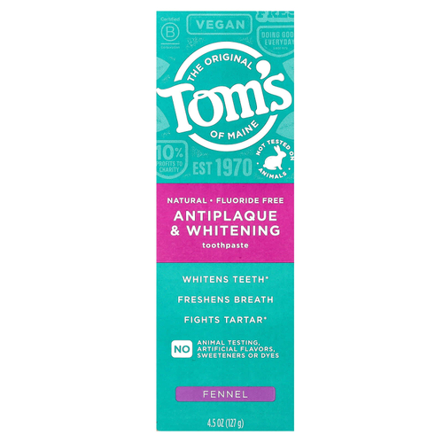 Tom's of Maine, отбеливающая зубная паста против зубного налета, без фтора, фенхель, 127 г (4,5 унции)