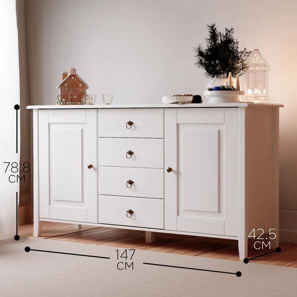 Шкаф для одежды 155х62х222, Боцен, с зеркалом, 3 двери 2 ящика, с 2-мя штангами и полками, массив сосны, белый воск, Dipriz