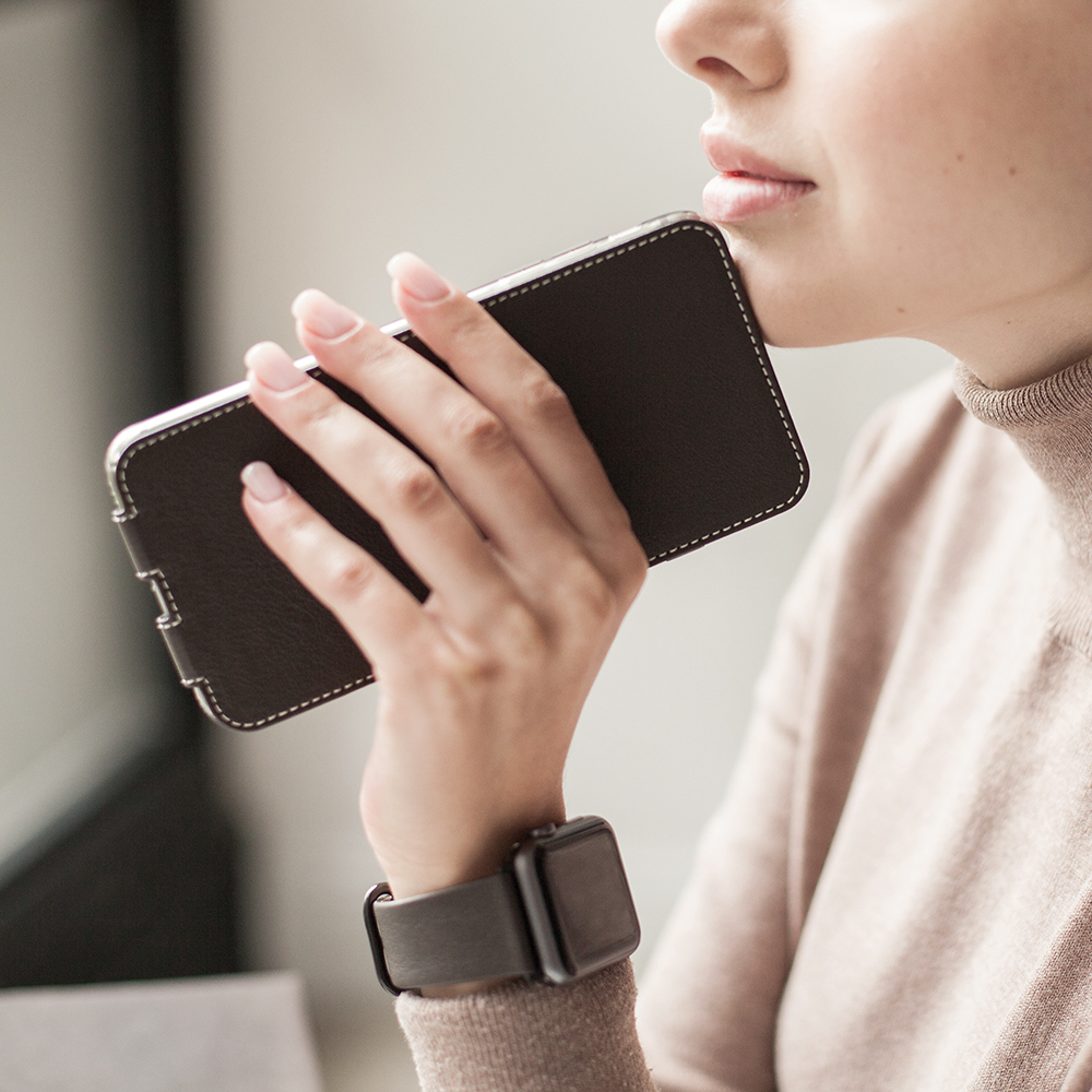 Чехол для iPhone XS Max из натуральной кожи теленка, темно-коричневого цвета