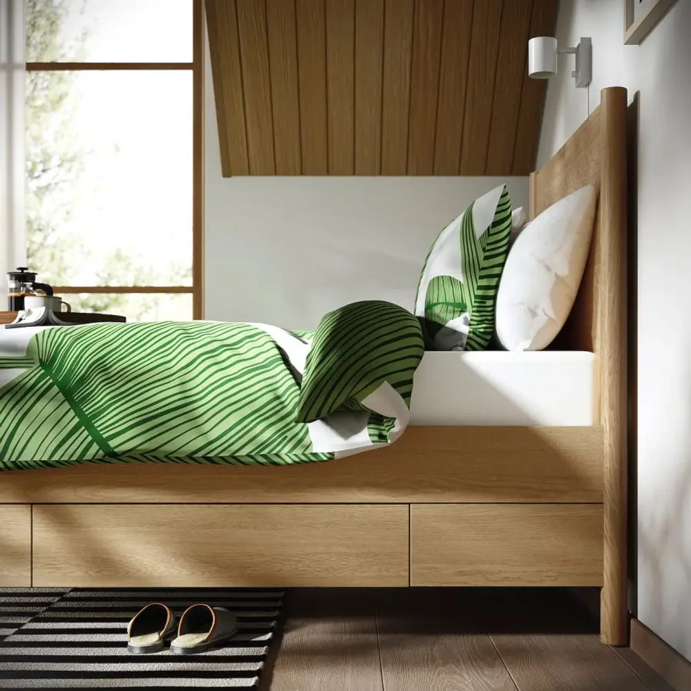 Каркас кровати с ящиками - TONSTAD IKEA/ ТОНСТАД ИКЕА, 90х200 см, светло-коричневый