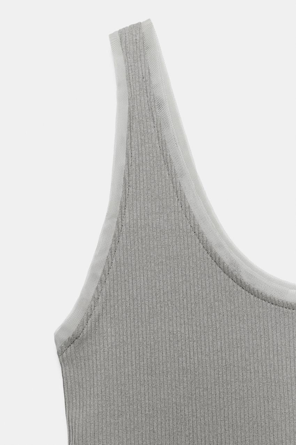 ZARA ФУТБОЛКА В РУБЧИК С БРЕТЕЛЯМИ, СЕРЫЙ