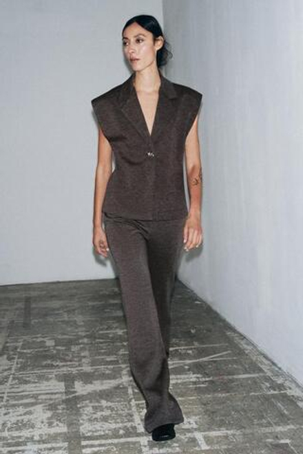 ZARA БРЮКИ FLARE, КОРИЧНЕВЫЙ МЕЛАНЖ