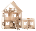 Конструктор-кукольный домик ХэппиДом "Коттедж с пристройкой и мебелью" из дерева