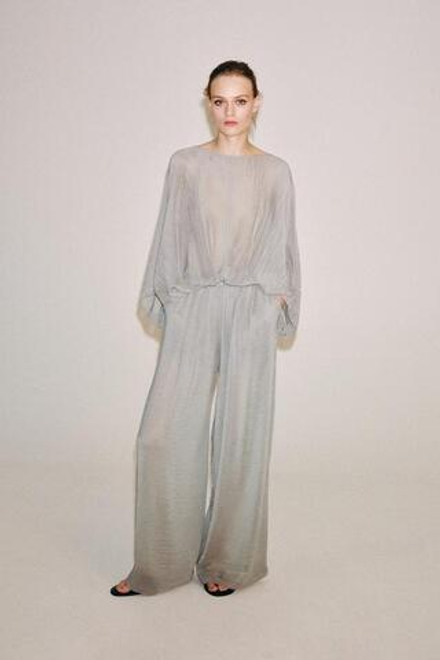 ZARA ПОЛУПРОЗРАЧНЫЕ БРЮКИ ПАЛАЦЦО, МЯГКИЙ СЕРЫЙ