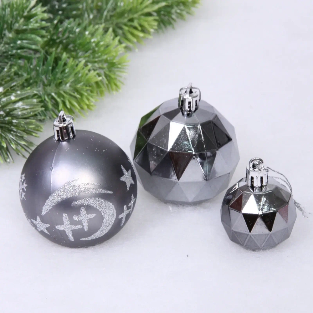 Набор шаров «Winter shine» 6 см + 4 см (24 предмета), Графит