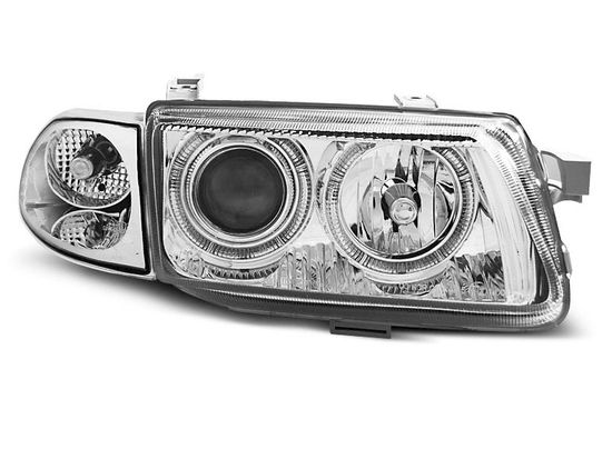 Передние фары Opel Astra F angel eyes chrome