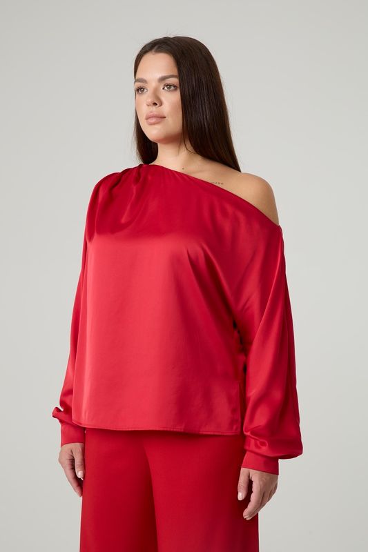 Блузка со спущенным плечом, красный