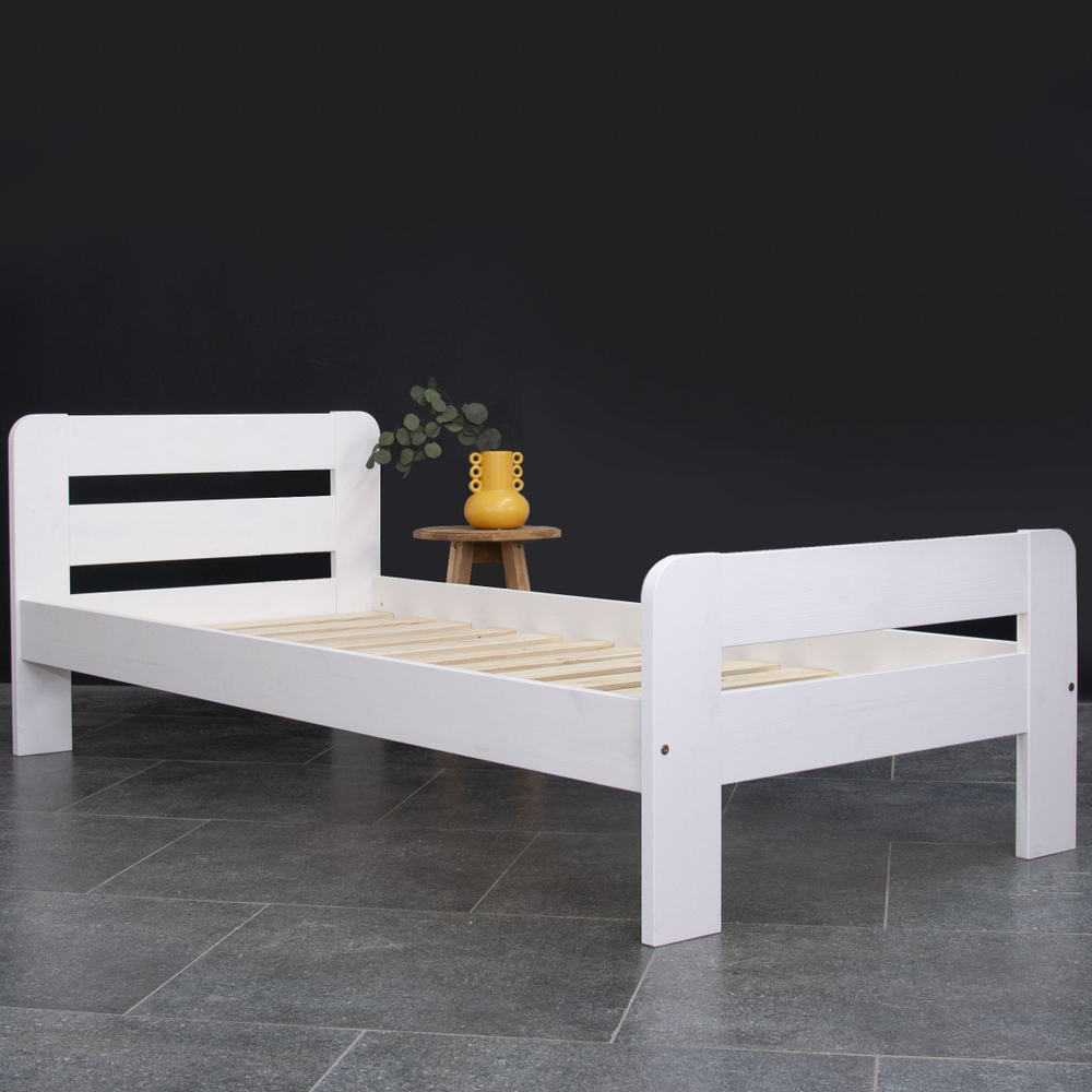 Кровать деревянная 90х200 односпальная Берт с основанием, из сосны, белая