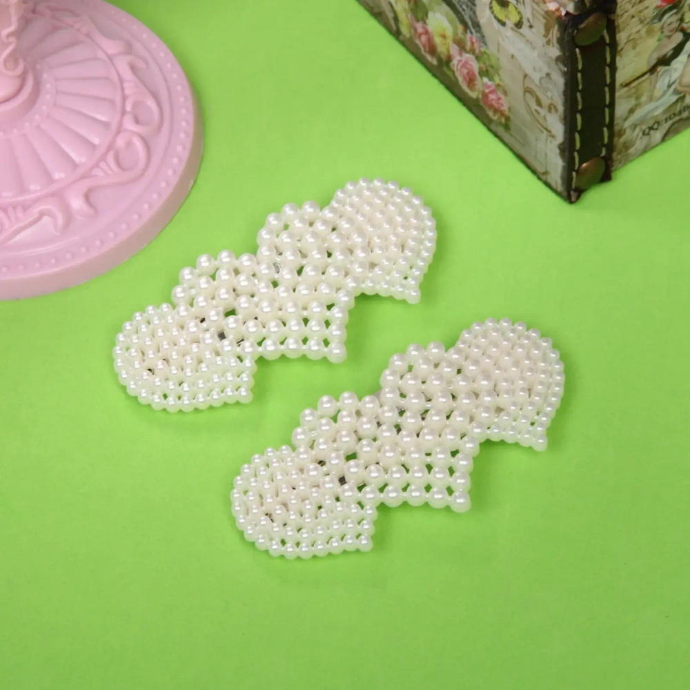 Зажимы для волос 2шт «New collection», сердечки, цвет белый, 7,5*3,3см