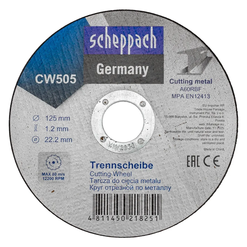 Круг отрезной по металлу 125х1,2х22,2мм-20шт Scheppach Sch-CW505[20шт к-т]