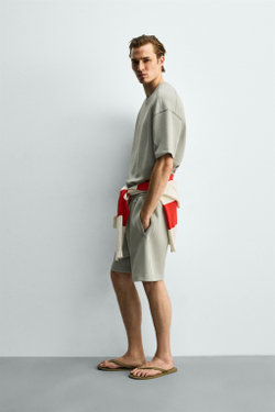 ZARA ТОЛСТОВКА RELAXED FIT ИЗ ИНТЕРЛОКА, ЛИНЯЛЫЙ ЗЕЛЕНЫЙ