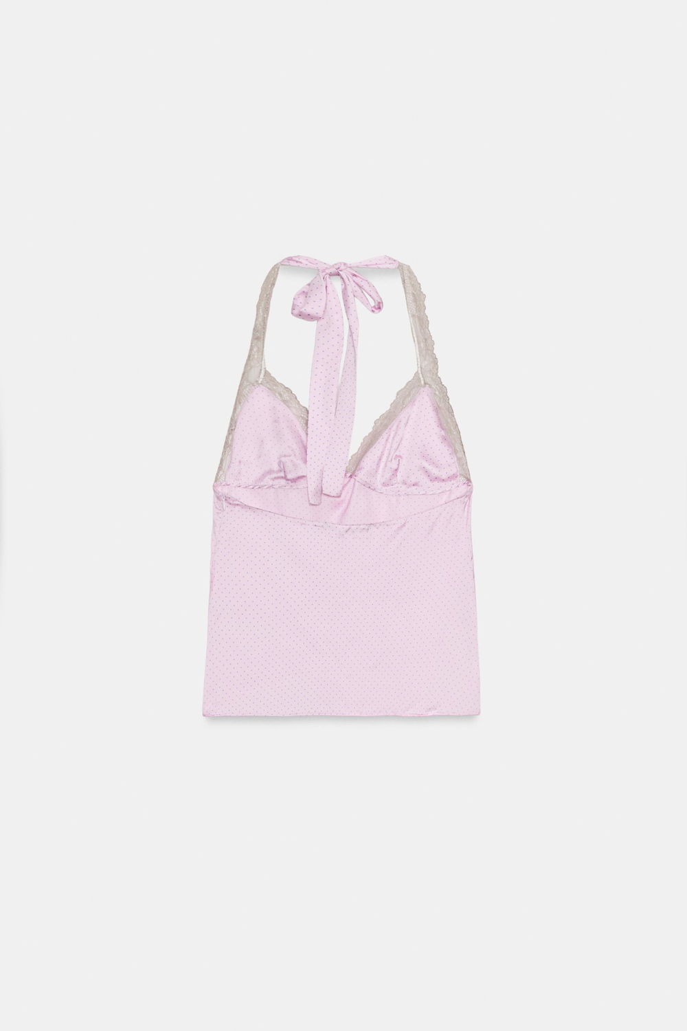 ZARA АТЛАСНЫЙ ТОП В ГОРОШЕК С КРУЖЕВОМ, ОТТЕНКИ РОЗОВОГО