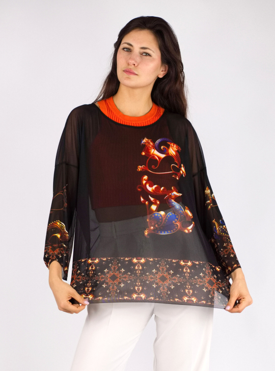 Туника из сетки "Загадки скифов", принт по мотивам скифских татуировок