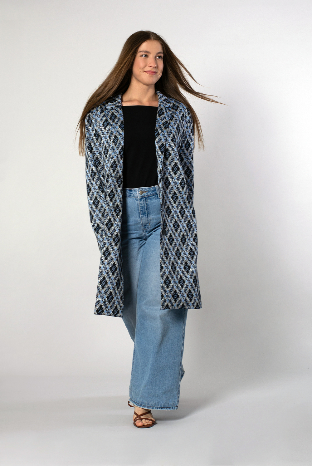 Кардиган 4146зп, голуб.чёрн. #225Гчр134146зп