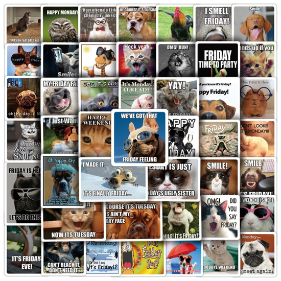 Набор стикеров Мемы с животными 50 шт. №145