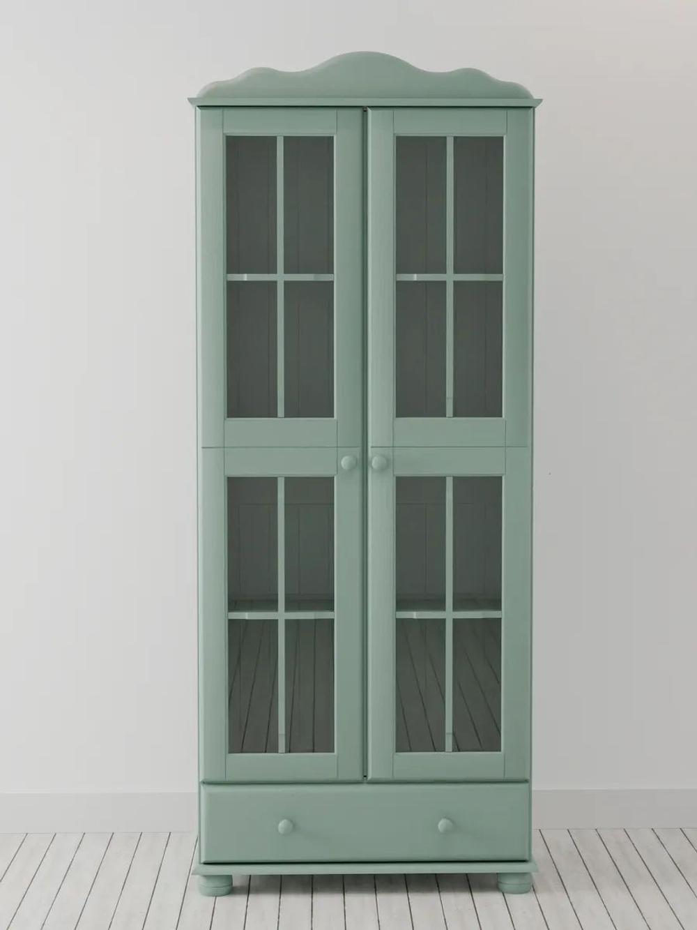 Dipriz Шкаф с витриной Бритта из массива сосны, 2 двери, 77х32х186 см, эвкалипт