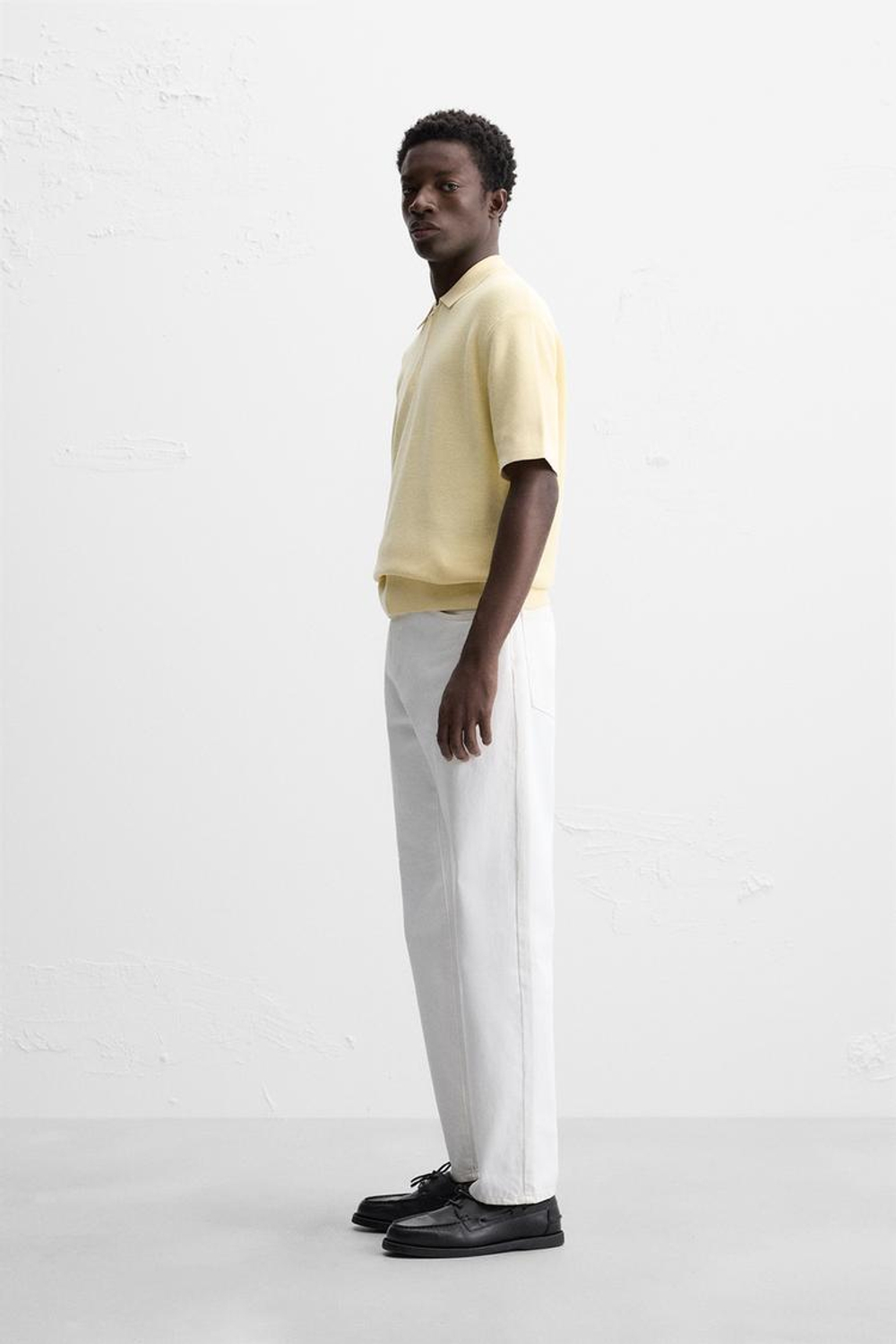 ZARA ПОЛО ПЛАТОЧНОЙ ВЯЗКИ С МОЛНИЕЙ, СВЕТЛО-ЖЕЛТЫЙ