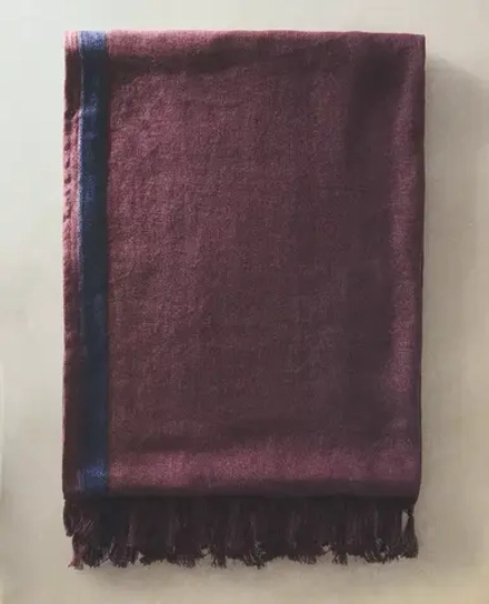 ZARA HOME ЛЬНЯНОЕ ПЛЯЖНОЕ ПОЛОТЕНЦЕ С ПОЛОСКОЙ, БОРДО