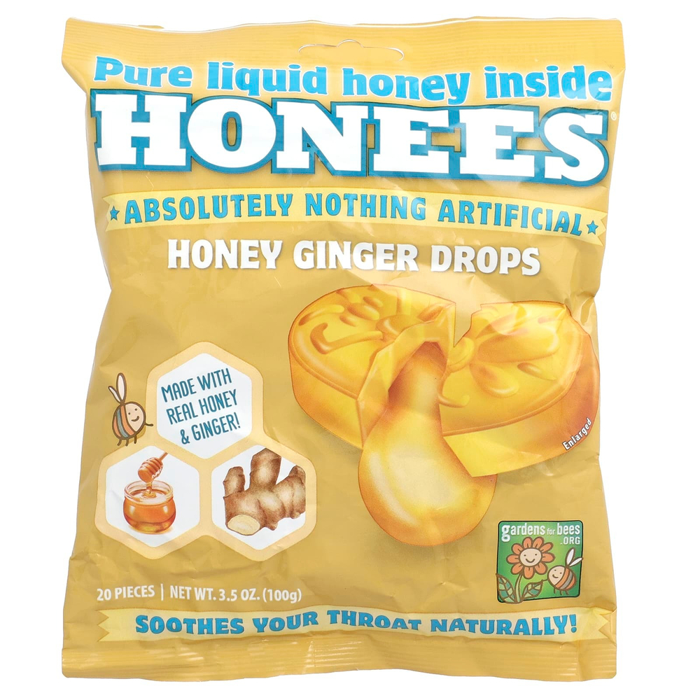 Honees, леденцы с мёдом и имбирём, 20 шт., 100 г (3,5 унции)