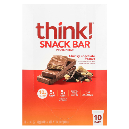 Think !, Батончик с протеином и клетчаткой, шоколад и арахис, 10 батончиков, 1,41 унц. (40 г) каждый