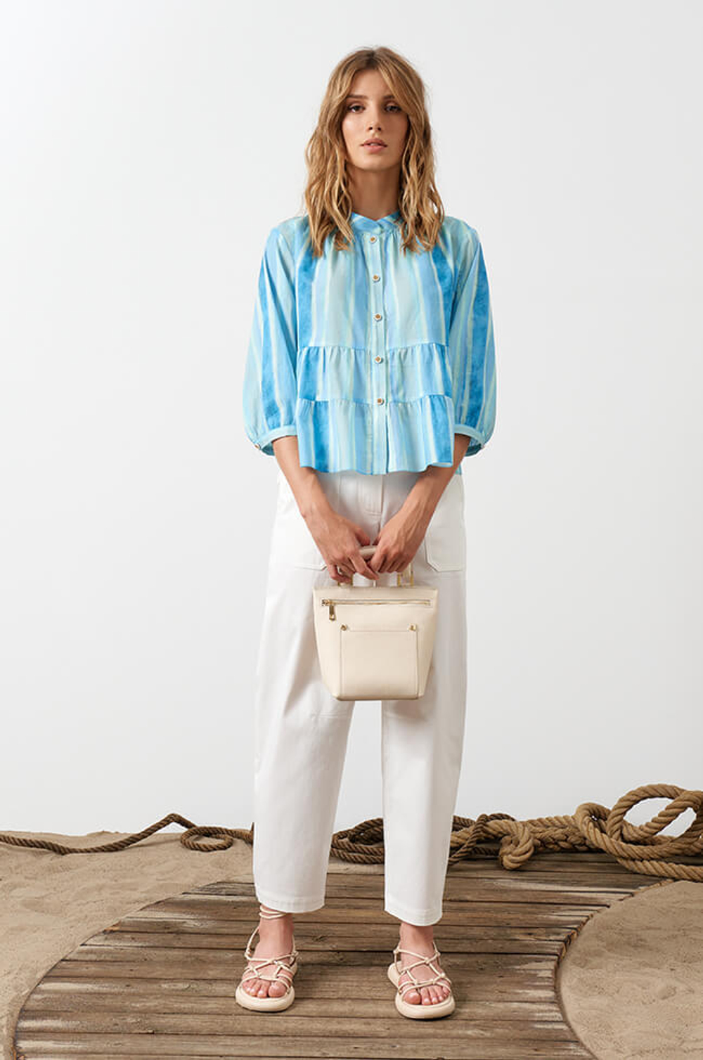 23047 Блузка женская (голубой принт)