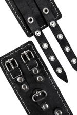 Черные кожаные оковы с двумя ремнями и красной подкладкой (Цвет: черный с красным)