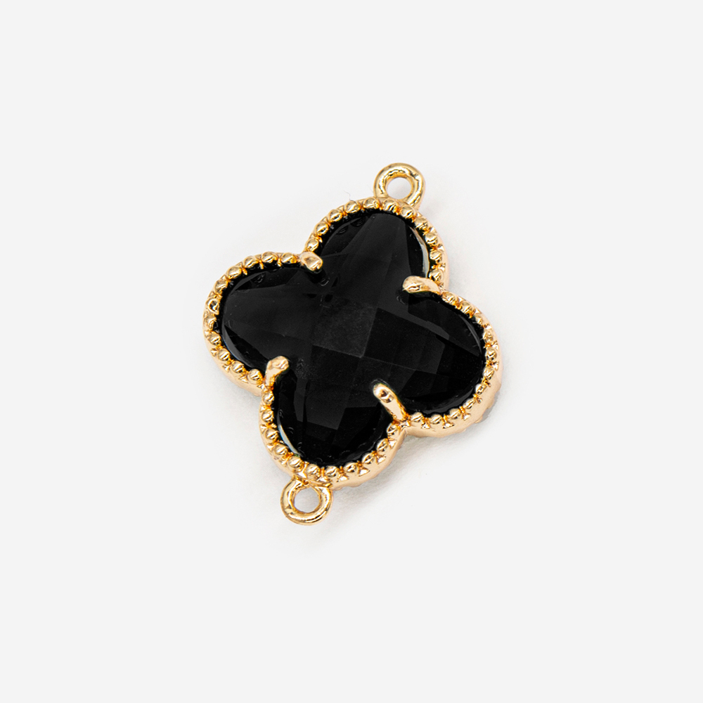 Подвеска-коннектор "Клевер "Оникс", 14,5*11,5мм, позолота