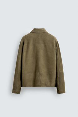 ZARA КОЖАНАЯ КУРТКА С КАРМАНАМИ, ЗЕЛЕНЫЙ