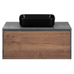 База под накладную раковину Mesa 1000 подвесная, 1 выкатной/1 скрытый ящик soft close, T.Oak + Beton