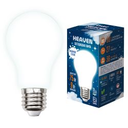 LED-A60-9W-4000K-E27-FR GLH01WH Лампа светодиодная. Форма A. матовая. Серия Heaven. Белый свет 4000K. Картон. ТМ Uniel