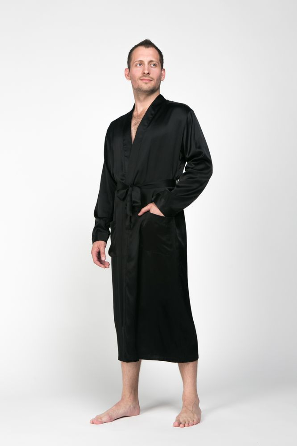 Халат шелковый мужской Luxe Dream черный вид