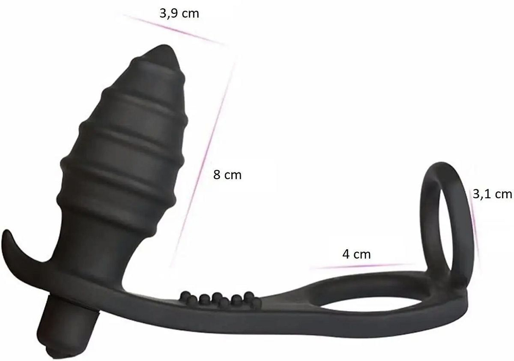 Черный анальный вибромассажер с эрекционными кольцами (Цвет: черный)